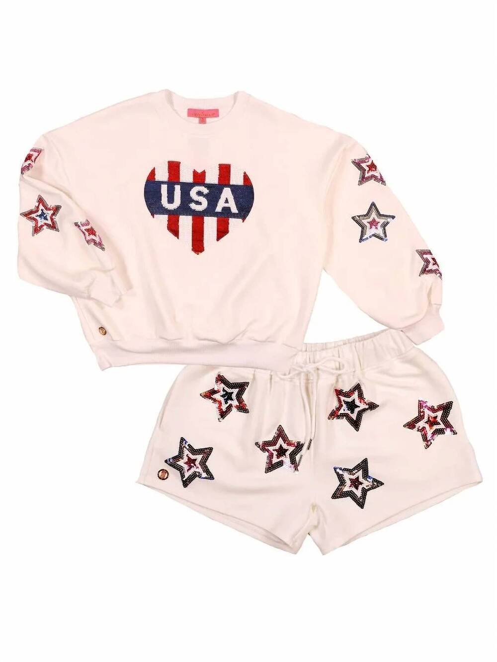 NEW SIMPLY SOUTHERN women's usa sweater shorts set in white